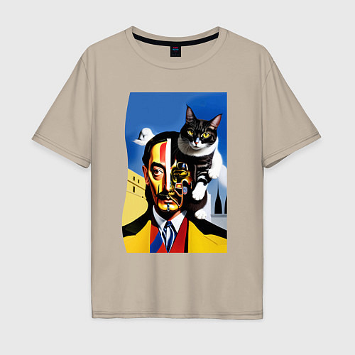 Мужская футболка оверсайз Salvador Dali and his cat / Миндальный – фото 1