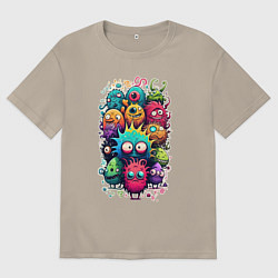 Футболка оверсайз мужская Веселая толпа монстриков, цвет: миндальный
