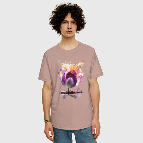 Мужская футболка оверсайз Брызги тюльпана / Пыльно-розовый – фото 3