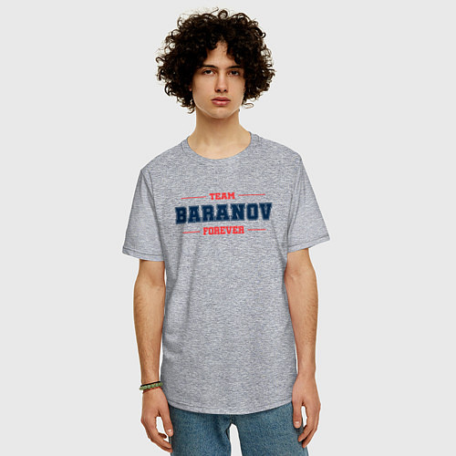 Мужская футболка оверсайз Team Baranov forever фамилия на латинице / Меланж – фото 3