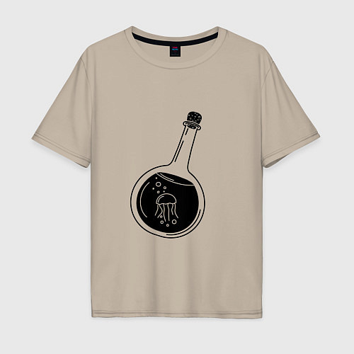 Мужская футболка оверсайз Медуза в бутылке / Миндальный – фото 1