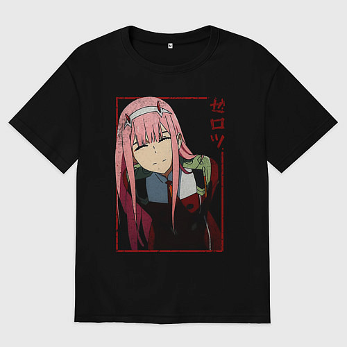Мужская футболка оверсайз Zero Two anime girl / Черный – фото 1