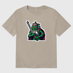 Футболка оверсайз мужская Лягушонок Пепе с мечом, цвет: миндальный