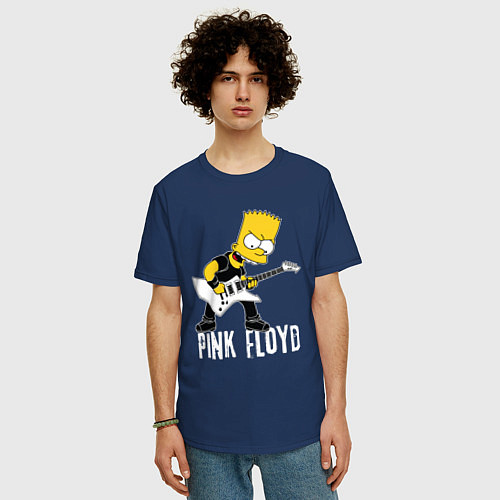 Мужская футболка оверсайз Pink Floyd Барт Симпсон рокер / Тёмно-синий – фото 3
