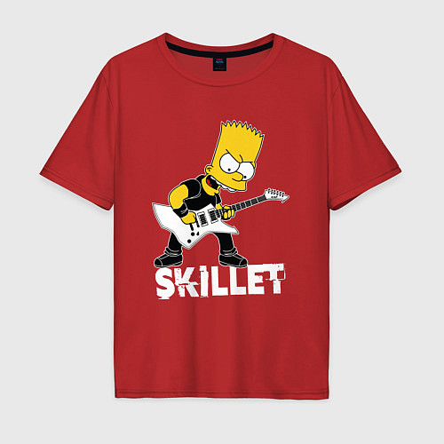 Мужская футболка оверсайз Skillet Барт Симпсон рокер / Красный – фото 1