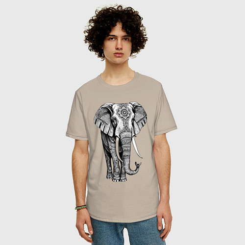 Мужская футболка оверсайз Нарисованный слон / Миндальный – фото 3
