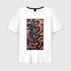 Футболка оверсайз мужская Irezumi - японские драконы змеи, цвет: белый