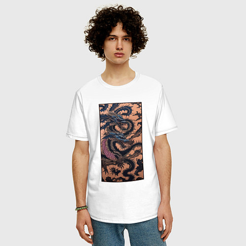 Мужская футболка оверсайз Irezumi - японские драконы змеи / Белый – фото 3