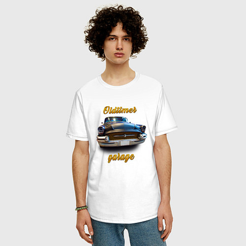 Мужская футболка оверсайз Ретро автомобиль Buick Roadmaster / Белый – фото 3