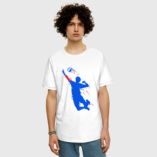 Мужская футболка оверсайз Волейболист в прыжке / Белый – фото 3