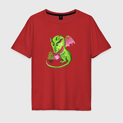 Футболка оверсайз мужская Дракон и елочка, цвет: красный