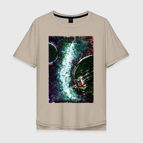 Мужская футболка оверсайз Корабль и галактика / Миндальный – фото 1