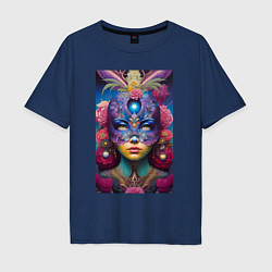 Футболка оверсайз мужская Девушка в маскарадной маске - нейросеть, цвет: тёмно-синий