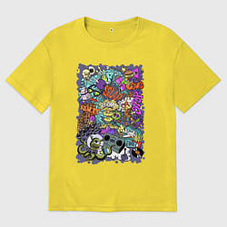 Футболка оверсайз мужская Стрит арт с инопланетянином и мороженым, цвет: желтый