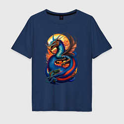 Футболка оверсайз мужская Japanese dragon - irezumi, цвет: тёмно-синий
