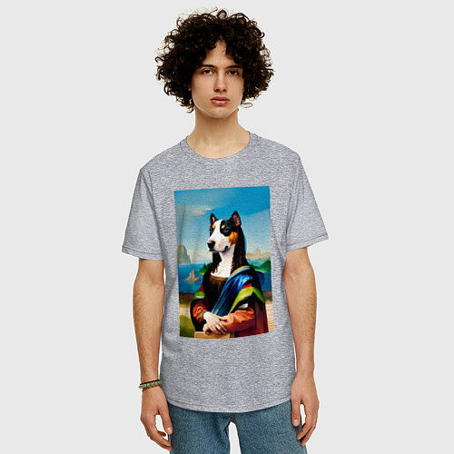 Мужская футболка оверсайз A dog named Gioconda - humorous art / Меланж – фото 3