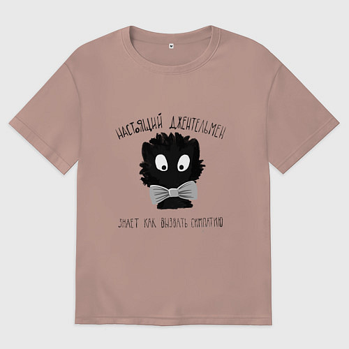 Мужская футболка оверсайз Котик джентельмен / Пыльно-розовый – фото 1