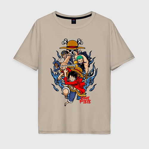 Мужская футболка оверсайз One Piece run / Миндальный – фото 1