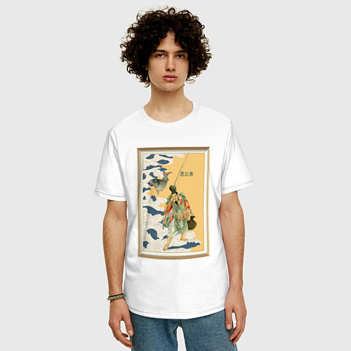 Мужская футболка оверсайз Японски бог рыбалки и удачи / Белый – фото 3