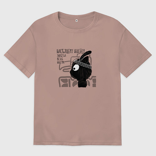 Мужская футболка оверсайз Кот индеец / Пыльно-розовый – фото 1