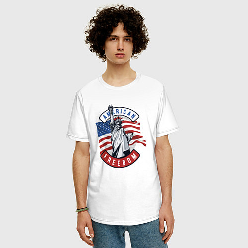 Мужская футболка оверсайз American freedom / Белый – фото 3