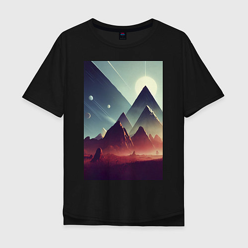 Мужская футболка оверсайз Геометрические горы / Черный – фото 1