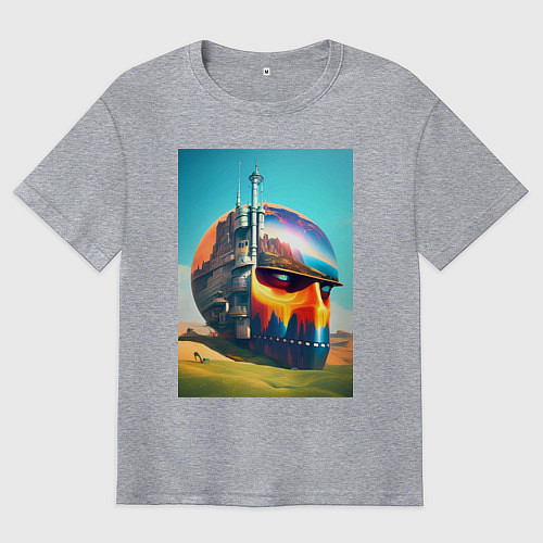 Мужская футболка оверсайз Голова в пустыне - сюрреализм / Меланж – фото 1