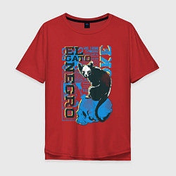 Футболка оверсайз мужская Черная кошка на черепе, цвет: красный