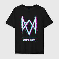 Футболка оверсайз мужская Watch Dogs в стиле glitch и баги графики, цвет: черный