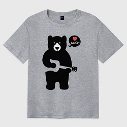 Футболка оверсайз мужская Мишка любит музыку, цвет: меланж