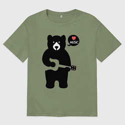 Футболка оверсайз мужская Мишка любит музыку, цвет: авокадо