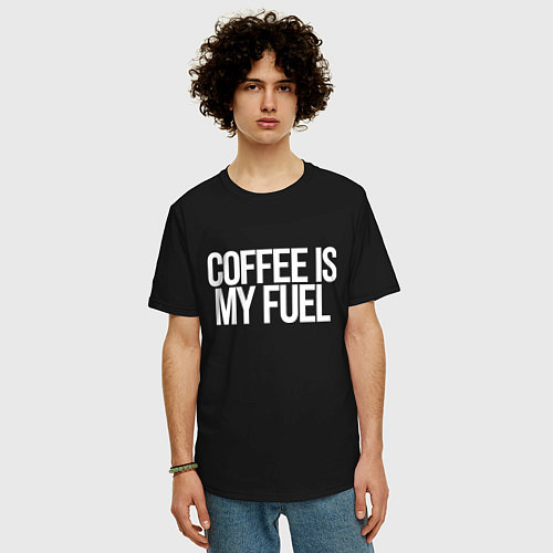 Мужская футболка оверсайз Coffee is my fuel / Черный – фото 3