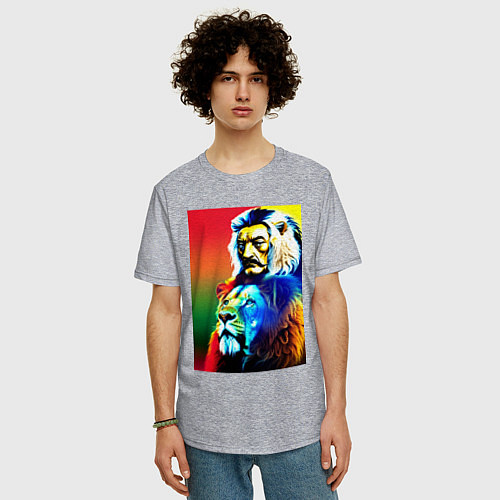 Мужская футболка оверсайз Salvador Dali and lion / Меланж – фото 3