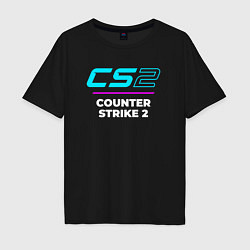 Мужская футболка оверсайз Символ Counter Strike 2 в неоновых цветах