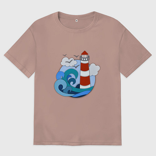 Мужская футболка оверсайз Маяк в стиле Papercut / Пыльно-розовый – фото 1