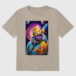 Футболка оверсайз мужская Гомер Симпсон космонавт, цвет: миндальный