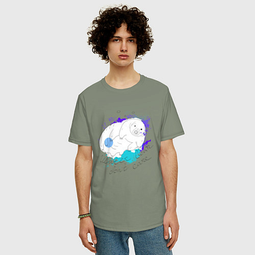 Мужская футболка оверсайз Тихоходка: water bear dont care / Авокадо – фото 3