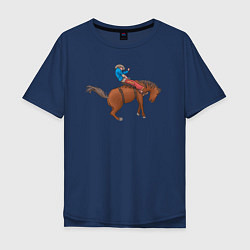 Футболка оверсайз мужская Наездник и конь вместе, цвет: тёмно-синий