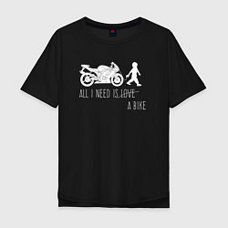 Футболка оверсайз мужская Мотоцикл и любовь, цвет: черный