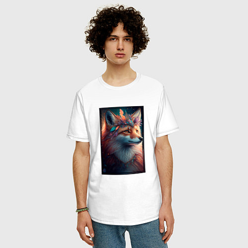 Мужская футболка оверсайз Лисичка с украшениями / Белый – фото 3