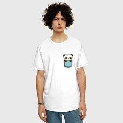 Футболка оверсайз мужская Панда в кармашке, цвет: белый — фото 2