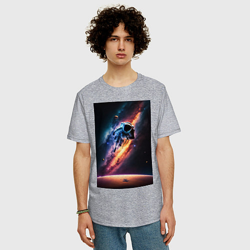 Мужская футболка оверсайз Астронавт в космосе / Меланж – фото 3