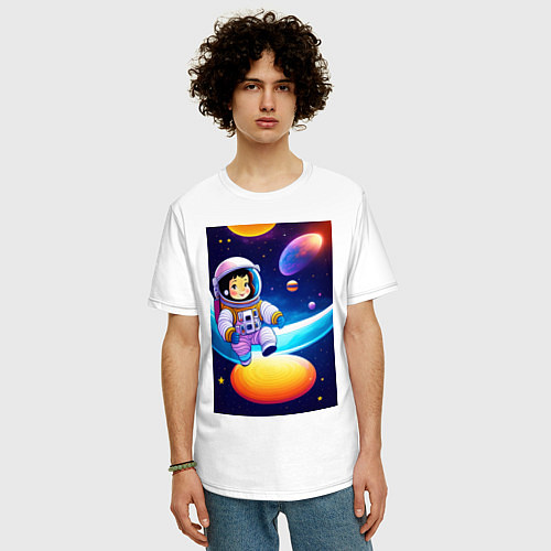 Мужская футболка оверсайз Мультяшный астронавт / Белый – фото 3