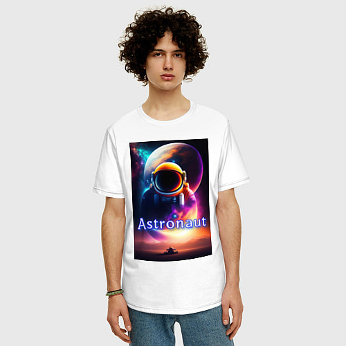Мужская футболка оверсайз Астронавт и марсоход / Белый – фото 3