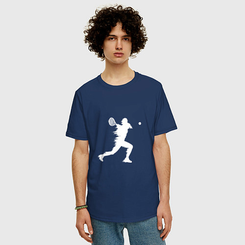Мужская футболка оверсайз Силуэт теннисистки / Тёмно-синий – фото 3