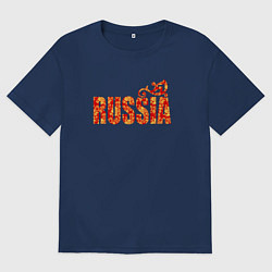 Футболка оверсайз мужская Russia: в стиле хохлома, цвет: тёмно-синий
