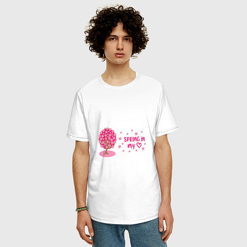 Мужская футболка оверсайз Цветущее вишневое дерево - весна в моем сердце / Белый – фото 3