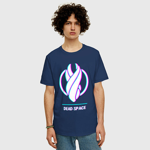 Мужская футболка оверсайз Dead Space в стиле glitch и баги графики / Тёмно-синий – фото 3