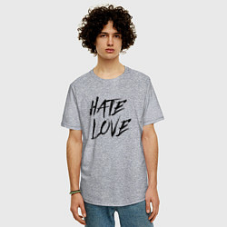 Футболка оверсайз мужская Hate love Face, цвет: меланж — фото 2