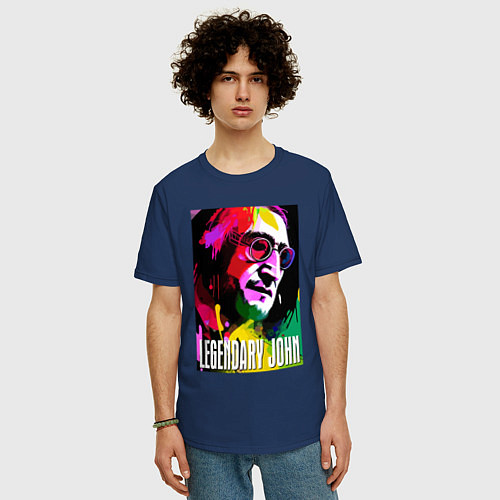 Мужская футболка оверсайз Legendary John - The Beatles / Тёмно-синий – фото 3